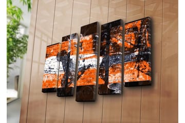 Stort lerretsbilde i 5 deler 105x70 cm - Abstrakt komposisjon med oransje og svarte elementer - Oransje / Svart - Interiør - Maleri & posters - Lerretsbilder