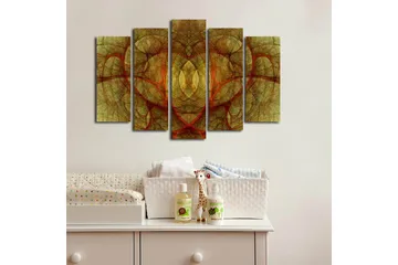 Stort lerretsbilde i 5 deler 105x70 cm - Abstrakt komposisjon med organiske former i varme nyanser - Gull / Rød / Brun - Interiør - Maleri & posters - Lerretsbilder
