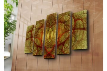 Stort lerretsbilde i 5 deler 105x70 cm - Abstrakt komposisjon med organiske former i varme nyanser - Gull / Rød / Brun - Interiør - Maleri & posters - Lerretsbilder