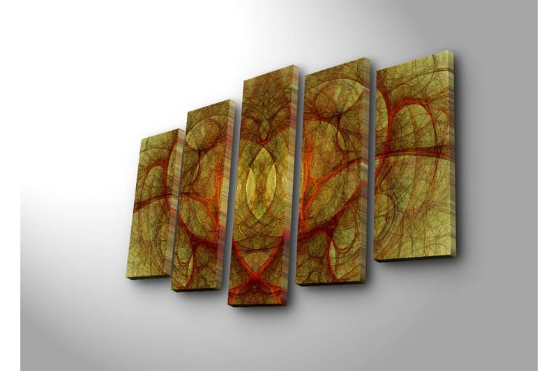 Stort lerretsbilde i 5 deler 105x70 cm - Abstrakt komposisjon med organiske former i varme nyanser - Gull / Rød / Brun - Interiør - Maleri & posters - Lerretsbilder