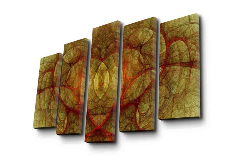 Stort lerretsbilde i 5 deler 105x70 cm - Abstrakt komposisjon med organiske former i varme nyanser - Gull / Rød / Brun - Interiør - Maleri & posters - Lerretsbilder