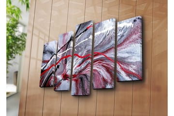 Stort lerretsbilde i 5 deler 105x70 cm - Abstrakt komposisjon med røde og svarte linjer mot en grå bakgrunn - Rød / Svart / Grå - Interiør - Maleri & posters - Lerretsbilder