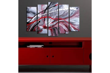 Stort lerretsbilde i 5 deler 105x70 cm - Abstrakt komposisjon med røde og svarte linjer mot en grå bakgrunn - Rød / Svart / Grå - Interiør - Maleri & posters - Lerretsbilder