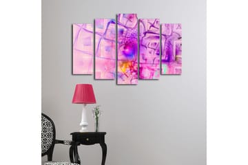 Stort lerretsbilde i 5 deler 105x70 cm - Abstrakt komposisjon med rosa og lilla former - Rosa / Lilla - Interiør - Maleri & posters - Lerretsbilder