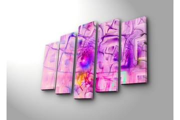 Stort lerretsbilde i 5 deler 105x70 cm - Abstrakt komposisjon med rosa og lilla former - Rosa / Lilla - Interiør - Maleri & posters - Lerretsbilder