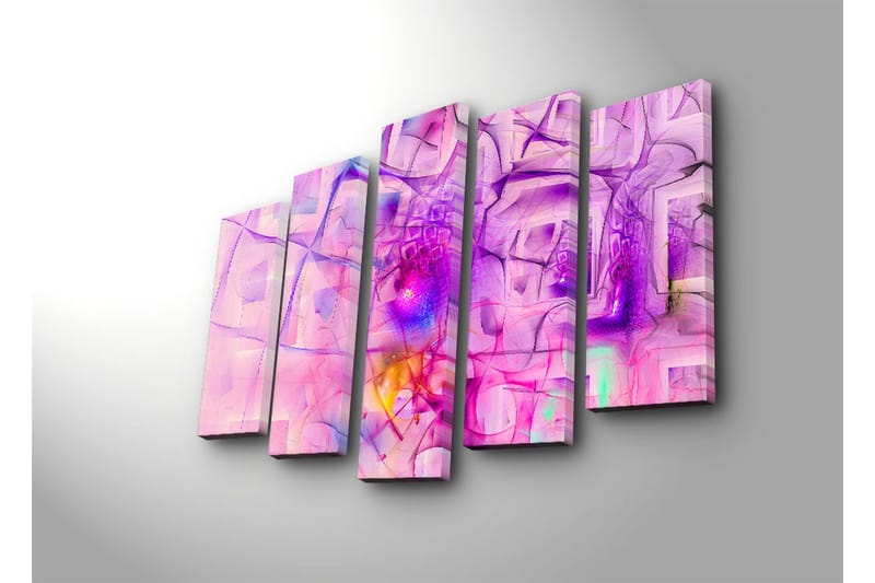 Stort lerretsbilde i 5 deler 105x70 cm - Abstrakt komposisjon med rosa og lilla former - Rosa / Lilla - Interiør - Maleri & posters - Lerretsbilder