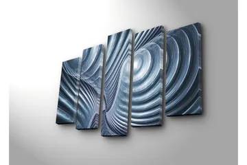 Stort lerretsbilde i 5 deler 105x70 cm - Abstrakt komposisjon med spiraler og bølger - Blå / Grå / Hvit - Interiør - Maleri & posters - Lerretsbilder