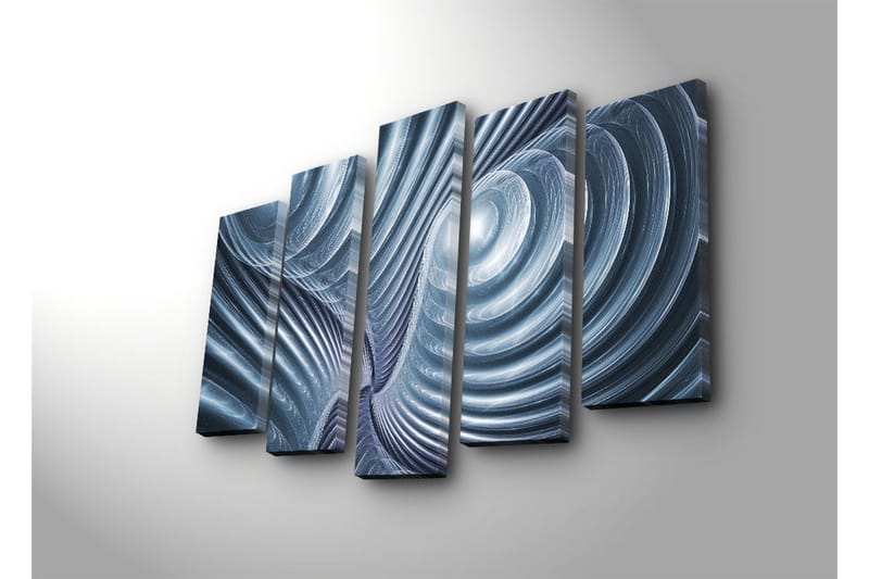 Stort lerretsbilde i 5 deler 105x70 cm - Abstrakt komposisjon med spiraler og bølger - Blå / Grå / Hvit - Interiør - Maleri & posters - Lerretsbilder