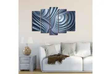 Stort lerretsbilde i 5 deler 105x70 cm - Abstrakt komposisjon med spiraler og bølger - Blå / Grå / Hvit - Interiør - Maleri & posters - Lerretsbilder