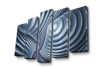 Stort lerretsbilde i 5 deler 105x70 cm - Abstrakt komposisjon med spiraler og bølger - Blå / Grå / Hvit - Interiør - Maleri & posters - Lerretsbilder