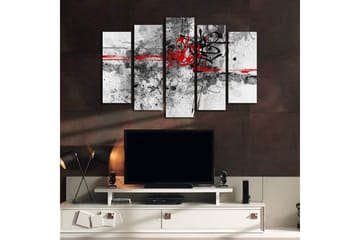 Stort lerretsbilde i 5 deler 105x70 cm - Abstrakt komposisjon med svarte og røde linjer - Rød / Svart / Grå - Interiør - Maleri & posters - Lerretsbilder