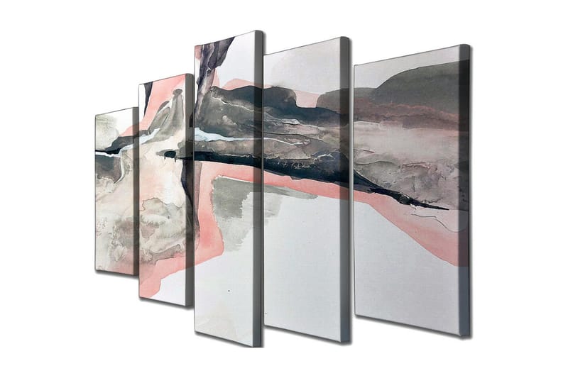 Stort lerretsbilde i 5 deler 105x70 cm - Abstrakt landskap med myke former og dempede farger - Grå / Rosa / Svart - Interiør - Maleri & posters - Lerretsbilder