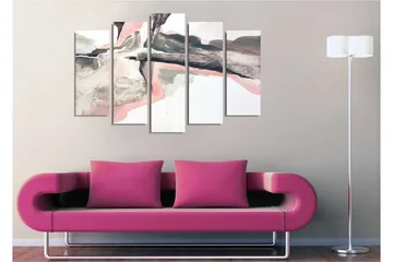 Stort lerretsbilde i 5 deler 105x70 cm - Abstrakt landskap med myke former og dempede farger - Grå / Rosa / Svart - Interiør - Maleri & posters - Lerretsbilder