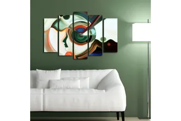 Stort lerretsbilde i 5 deler 105x70 cm - Abstrakt portrett med geometriske former og fargerike elementer - Grønn / Rød / Hvit - Interiør - Maleri & posters - Lerretsbilder