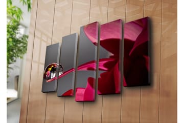 Stort lerretsbilde i 5 deler 105x70 cm - Dråper på en blomst med refleksjoner av omgivelsene - Mørk rød / Rosa / Klar (gjennomsiktig) - Interiør - Maleri & posters - Lerretsbilder