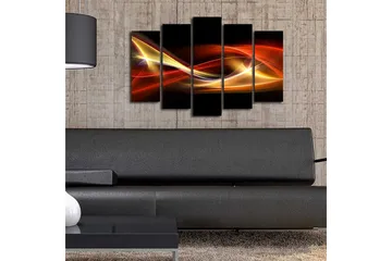 Stort lerretsbilde i 5 deler 105x70 cm - Dynamiske lysbølger i røde og gylne nyanser - Rød / Gull / Svart - Interiør - Maleri & posters - Lerretsbilder