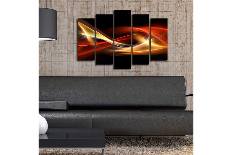 Stort lerretsbilde i 5 deler 105x70 cm - Dynamiske lysbølger i røde og gylne nyanser - Rød / Gull / Svart - Interiør - Maleri & posters - Lerretsbilder
