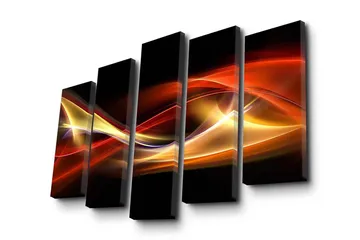 Stort lerretsbilde i 5 deler 105x70 cm - Dynamiske lysbølger i røde og gylne nyanser - Rød / Gull / Svart - Interiør - Maleri & posters - Lerretsbilder