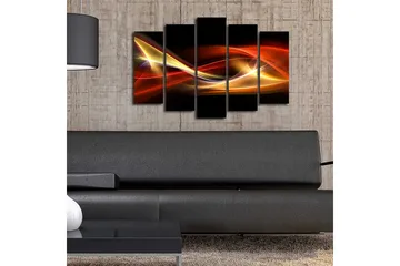 Stort lerretsbilde i 5 deler 105x70 cm - Dynamiske lysbølger i røde og gylne nyanser - Rød / Gull / Svart - Interiør - Maleri & posters - Lerretsbilder