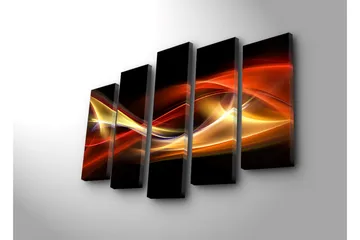 Stort lerretsbilde i 5 deler 105x70 cm - Dynamiske lysbølger i røde og gylne nyanser - Rød / Gull / Svart - Interiør - Maleri & posters - Lerretsbilder