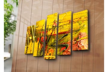 Stort lerretsbilde i 5 deler 105x70 cm - Fargerik abstrakt komposisjon med elementer av gult og rødt - Gul / Rød / Grønn - Interiør - Maleri & posters - Lerretsbilder