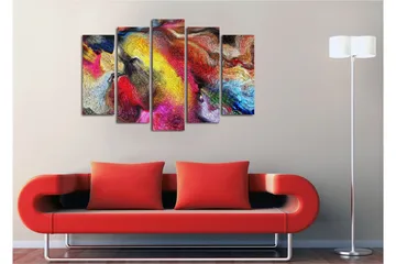 Stort lerretsbilde i 5 deler 105x70 cm - Fargerik abstrakt komposisjon med feiende former - Rød / Gul / Blå - Interiør - Maleri & posters - Lerretsbilder