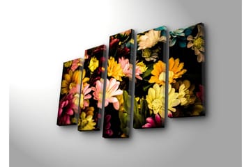 Stort lerretsbilde i 5 deler 105x70 cm - Fargerik blomsterbukett - Gul / Rosa / Grønn - Interiør - Maleri & posters - Lerretsbilder