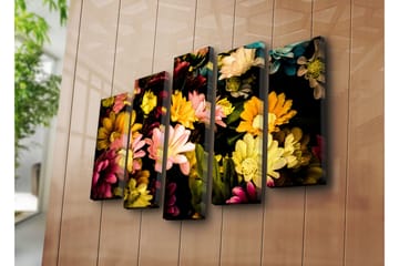 Stort lerretsbilde i 5 deler 105x70 cm - Fargerik blomsterbukett - Gul / Rosa / Grønn - Interiør - Maleri & posters - Lerretsbilder