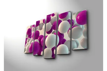 Stort lerretsbilde i 5 deler 105x70 cm - Fargerik komposisjon av kuler i forskjellige størrelser - Lilla / Hvit - Interiør - Maleri & posters - Lerretsbilder