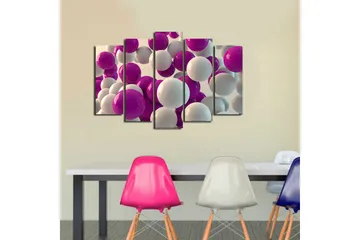 Stort lerretsbilde i 5 deler 105x70 cm - Fargerik komposisjon av kuler i forskjellige størrelser - Lilla / Hvit - Interiør - Maleri & posters - Lerretsbilder