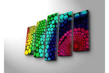 Stort lerretsbilde i 5 deler 105x70 cm - Fargerik spiral av sirkler i forskjellige størrelser - Grønn / Blå / Rosa - Interiør - Maleri & posters - Lerretsbilder