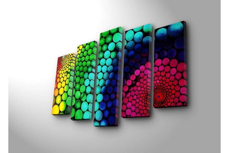 Stort lerretsbilde i 5 deler 105x70 cm - Fargerik spiral av sirkler i forskjellige størrelser - Grønn / Blå / Rosa - Interiør - Maleri & posters - Lerretsbilder