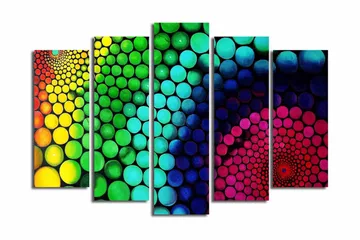 Stort lerretsbilde i 5 deler 105x70 cm - Fargerik spiral av sirkler i forskjellige størrelser - Grønn / Blå / Rosa - Interiør - Maleri & posters - Lerretsbilder