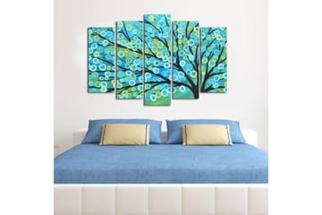 Stort lerretsbilde i 5 deler 105x70 cm - Fargerik trekrone med sirkulære blader - Blå / Grønn / Gul - Interiør - Maleri & posters - Lerretsbilder