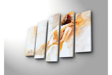 Stort lerretsbilde i 5 deler 105x70 cm - Intimt øyeblikk mellom to personer - Lys oransje / Hvit / Beige - Interiør - Maleri & posters - Lerretsbilder