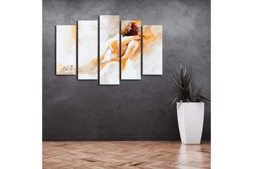 Stort lerretsbilde i 5 deler 105x70 cm - Intimt øyeblikk mellom to personer - Lys oransje / Hvit / Beige - Interiør - Maleri & posters - Lerretsbilder