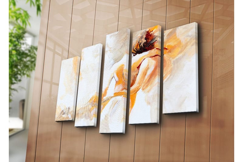 Stort lerretsbilde i 5 deler 105x70 cm - Intimt øyeblikk mellom to personer - Lys oransje / Hvit / Beige - Interiør - Maleri & posters - Lerretsbilder