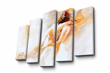 Stort lerretsbilde i 5 deler 105x70 cm - Intimt øyeblikk mellom to personer - Lys oransje / Hvit / Beige - Interiør - Maleri & posters - Lerretsbilder