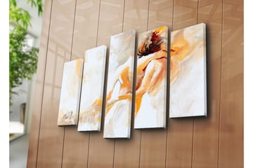 Stort lerretsbilde i 5 deler 105x70 cm - Intimt øyeblikk mellom to personer - Lys oransje / Hvit / Beige - Interiør - Maleri & posters - Lerretsbilder