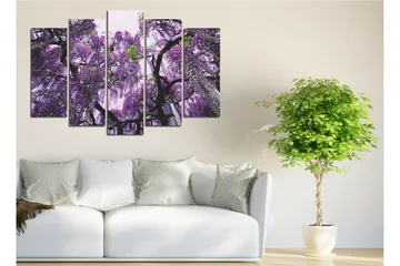 Stort lerretsbilde i 5 deler 105x70 cm - Lilla blåregnblomst hengende - Lilla / Grønn / Svart - Interiør - Maleri & posters - Lerretsbilder