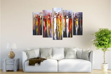Stort lerretsbilde i 5 deler 105x70 cm - Menneskesilhuetter i en fargerik kolleksjon - Rød / Gul / Svart - Interiør - Maleri & posters - Lerretsbilder