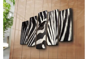 Stort lerretsbilde i 5 deler 105x70 cm - Nærbilde av en sebra med klare svarte og hvite striper - Svart / Hvit - Interiør - Maleri & posters - Lerretsbilder