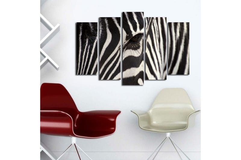 Stort lerretsbilde i 5 deler 105x70 cm - Nærbilde av en sebra med klare svarte og hvite striper - Svart / Hvit - Interiør - Maleri & posters - Lerretsbilder