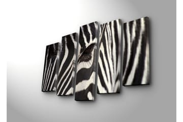 Stort lerretsbilde i 5 deler 105x70 cm - Nærbilde av en sebra med klare svarte og hvite striper - Svart / Hvit - Interiør - Maleri & posters - Lerretsbilder