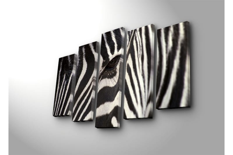 Stort lerretsbilde i 5 deler 105x70 cm - Nærbilde av en sebra med klare svarte og hvite striper - Svart / Hvit - Interiør - Maleri & posters - Lerretsbilder