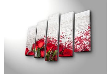 Stort lerretsbilde i 5 deler 105x70 cm - Røde roser med romantiske elementer - Rød / Grønn - Interiør - Maleri & posters - Lerretsbilder