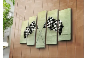 Stort lerretsbilde i 5 deler 105x70 cm - Rutete mållinje i svart og hvitt - Svart / Hvit / Grønn - Interiør - Maleri & posters - Lerretsbilder