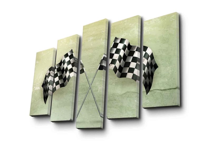 Stort lerretsbilde i 5 deler 105x70 cm - Rutete mållinje i svart og hvitt - Svart / Hvit / Grønn - Interiør - Maleri & posters - Lerretsbilder
