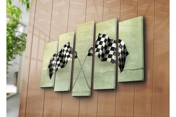 Stort lerretsbilde i 5 deler 105x70 cm - Rutete mållinje i svart og hvitt - Svart / Hvit / Grønn - Interiør - Maleri & posters - Lerretsbilder