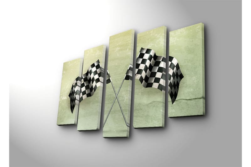 Stort lerretsbilde i 5 deler 105x70 cm - Rutete mållinje i svart og hvitt - Svart / Hvit / Grønn - Interiør - Maleri & posters - Lerretsbilder